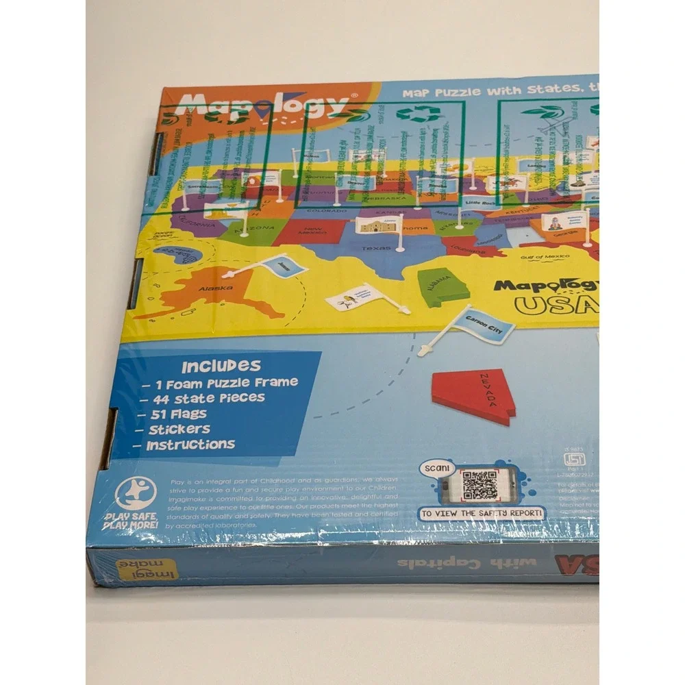 Imagi Make‎ Mapology USA with Capitals Foam Map Puzzle 45pc Educational Toy New